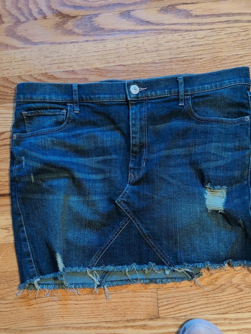 Express Dark Blue Distressed Denim Mini Skirt